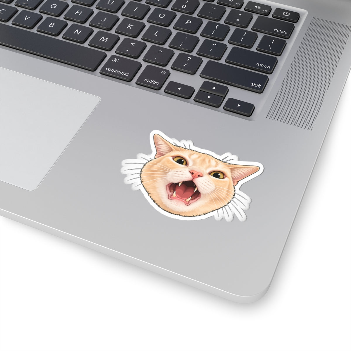 Screaming Ginger Cat Kiss-Cut Sticker — Cute Angry Cat Laptop Decal