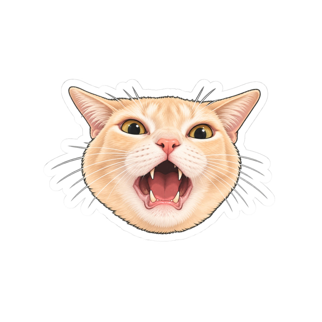 Screaming Ginger Cat Kiss-Cut Sticker — Cute Angry Cat Laptop Decal