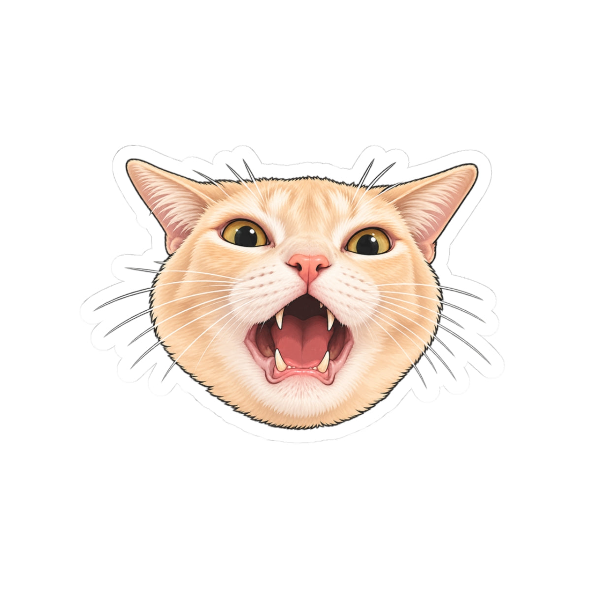 Screaming Ginger Cat Kiss-Cut Sticker — Cute Angry Cat Laptop Decal