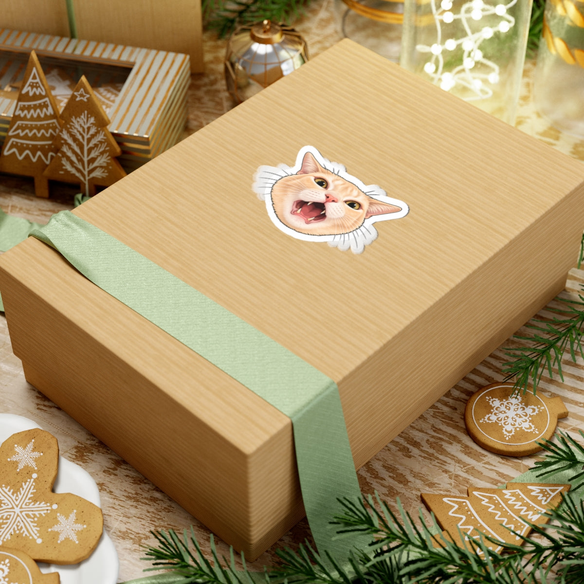 Screaming Ginger Cat Kiss-Cut Sticker — Cute Angry Cat Laptop Decal